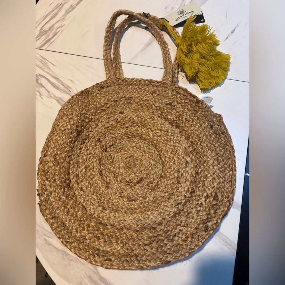 Available as a bundle now! Chic Woven Tote Bag with Yellow Tassel